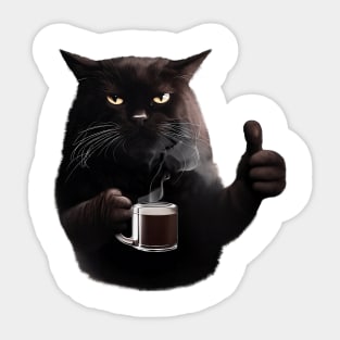 Bossy Black Cat Coffee Thumbs-Up Sticker